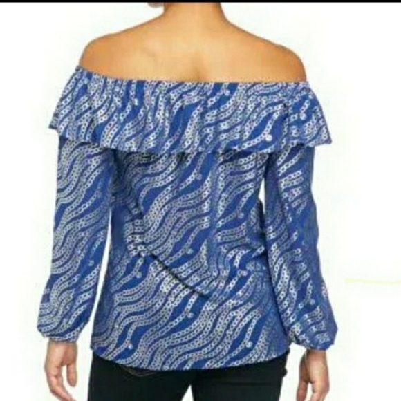 Michael Michael Kors Metallic Chain Link Print Off the Shoulder Top Size 1X - Picture 4 of 11